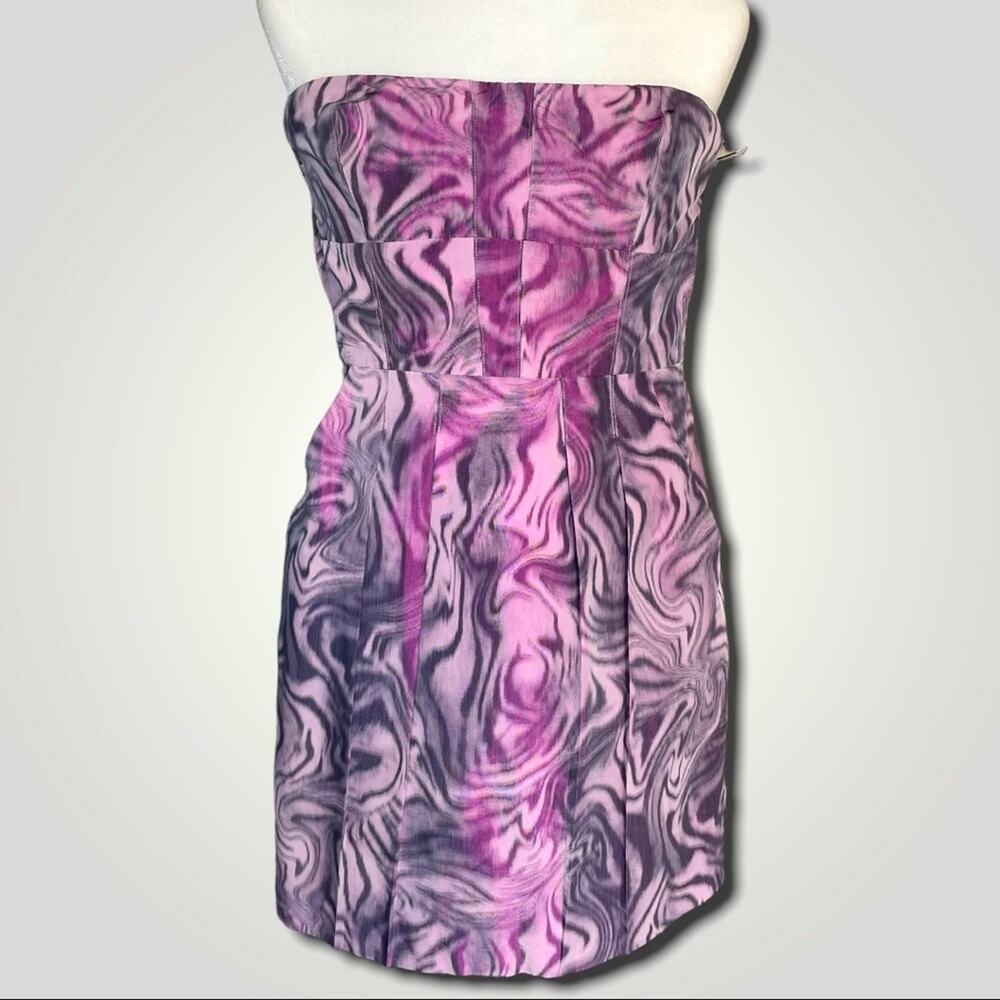 BCBG MAXAZRIA Y2K SHARKSKIN IRIDESCENT STRAPLESS MINI PARTY DRESS PINK SMALL 6